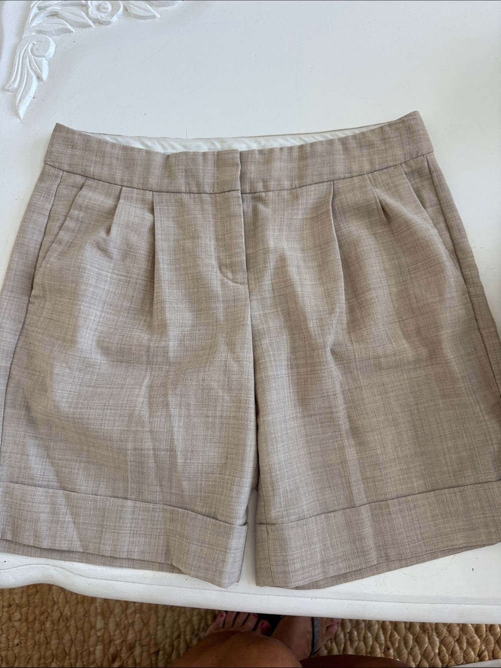 Express Editor Neutral Tailored Pleat-Front Shorts